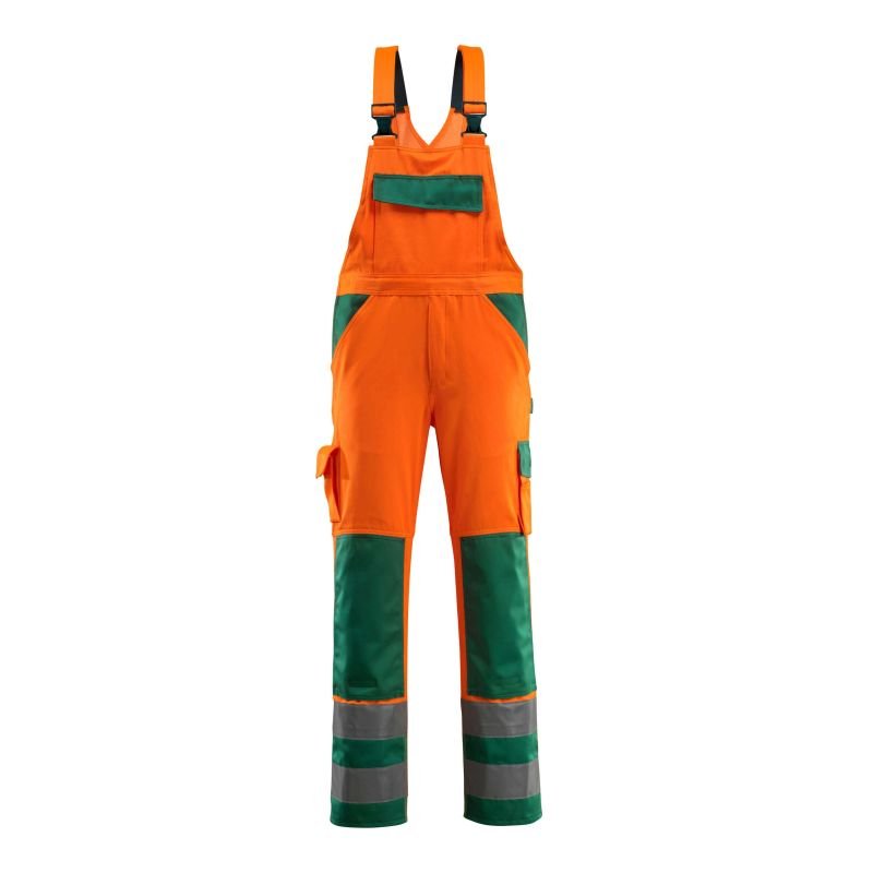 MASCOT® BARRAS Latzhose, ORANGE/GRÜN Teflon®-behandelt (65% Polyester/35% BW, 290 g/m²)