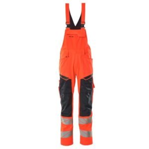 MASCOT® Accel. Safe Latzhose Latzhose, Knietaschen, Stretch-Einsätze hi-vis rot/schwarzblau