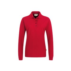Women-Longsleeve-Poloshirt Performance, ROT (50% BW/50% Polyester, 220 g/m²)